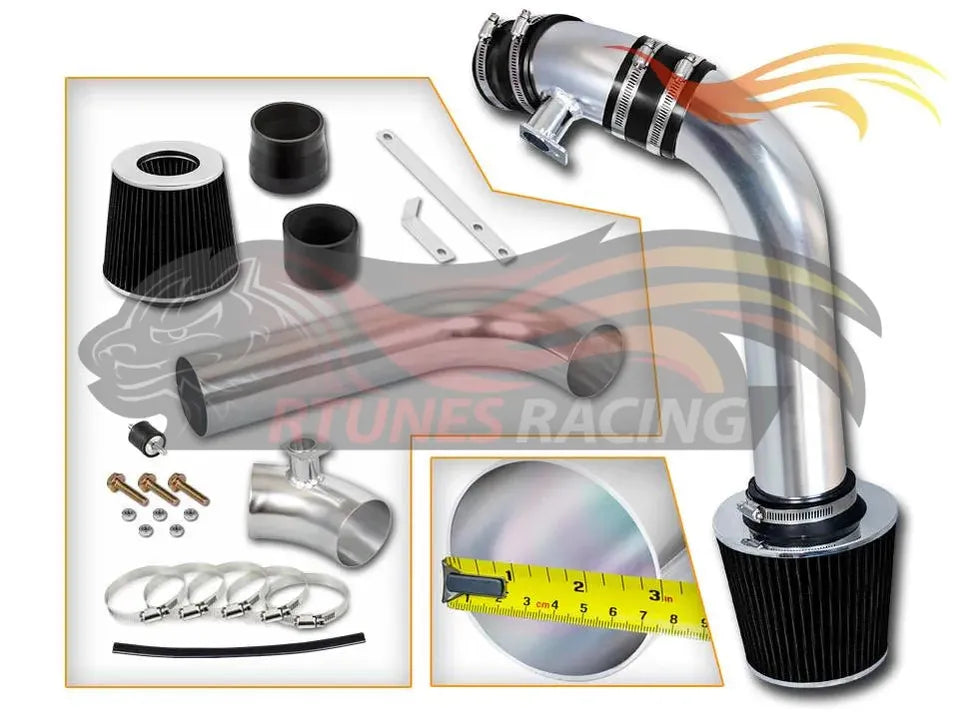 Black CI-BM-01 cold air intake kit with Rtunes Racing branding and included components