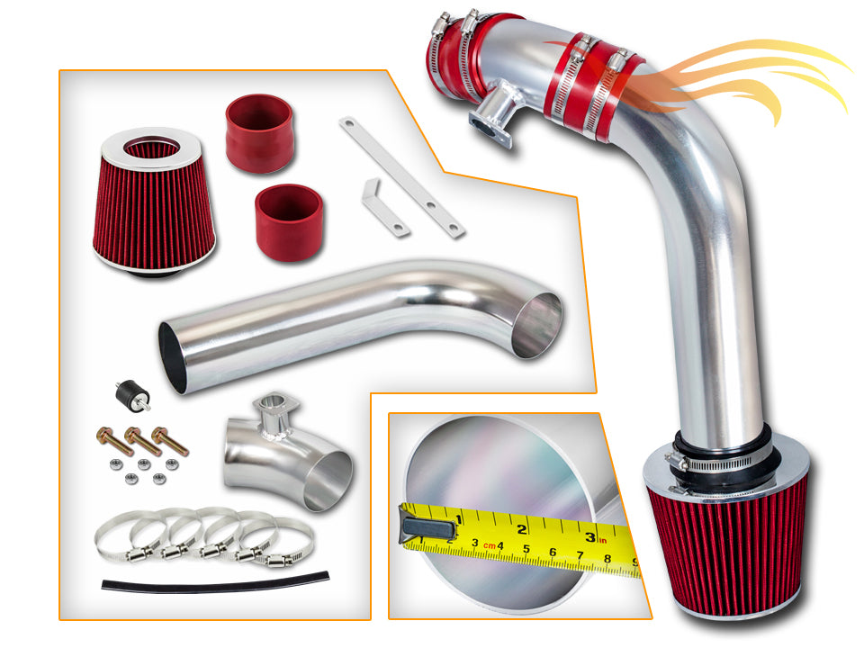 Parts included in the red CI-BM-01 cold air intake kit for 1992-1998 BMW E36 3-Series I6 – Rtunes Racing