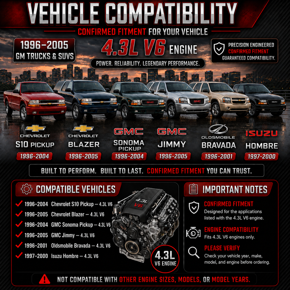 CI-CH-02 vehicle compatibility for S10 Blazer Sonoma Jimmy Bravada and Hombre 4.3L V6