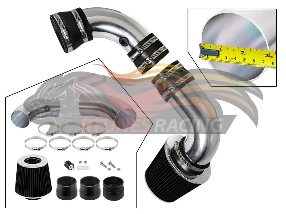 Black polished CI-CH-02 cold air intake kit with Rtunes Racing branding and included components
