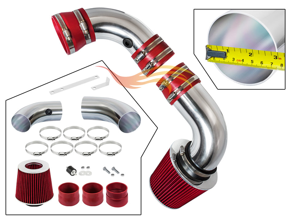 Parts included in the red CI-CH-02 cold air intake kit for 1996-2005 Chevy S10, Blazer, GMC Sonoma, Jimmy 4.3L – Rtunes Racing