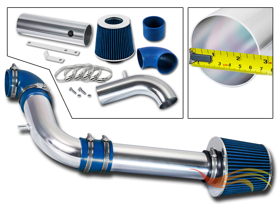 Parts included in the blue CI-CH-05 cold air intake kit for 1997-2003 Chevy S10, GMC Sonoma 2.2L – Rtunes Racing