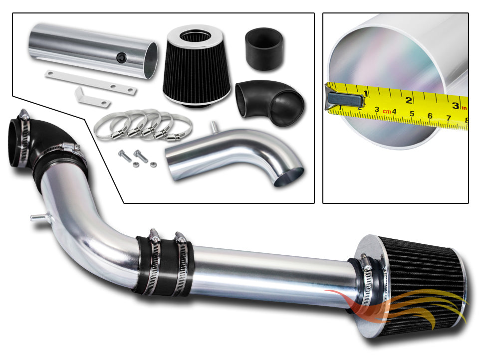 Parts included in the black CI-CH-05 cold air intake kit for 1997-2003 Chevy S10, GMC Sonoma 2.2L – Rtunes Racing