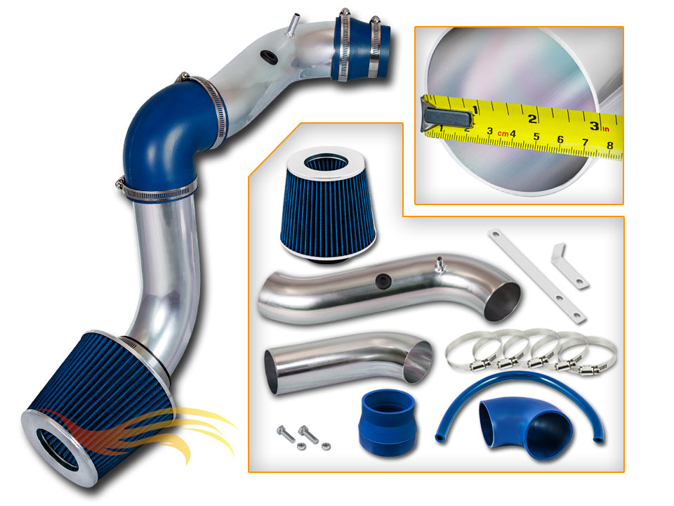 Parts included in the blue CI-CH-10 cold air intake kit for 2004-2008 Chevy Aveo 1.6L – Rtunes Racing