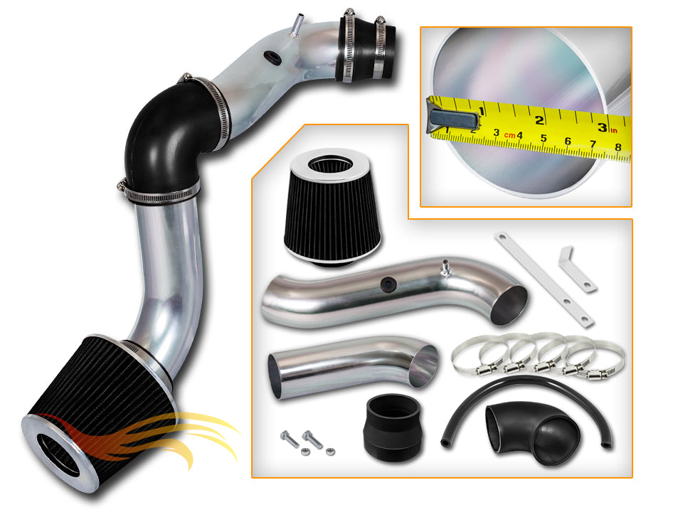 Parts included in the black CI-CH-10 cold air intake kit for 2004-2008 Chevy Aveo 1.6L – Rtunes Racing