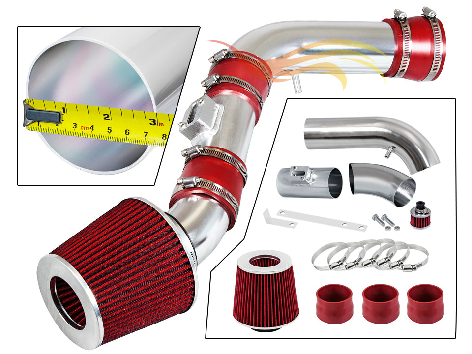 Parts included in the red CI-CH-11 cold air intake kit for 2007-2012 Chevy Canyon/Colorado/H3/H3T 3.7 – Rtunes Racing