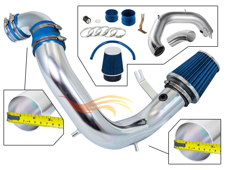 Parts included in the blue CI-DG-04 cold air intake kit for 2003-2005 Dodge Neon Srt-4 2.4L – Rtunes Racing
