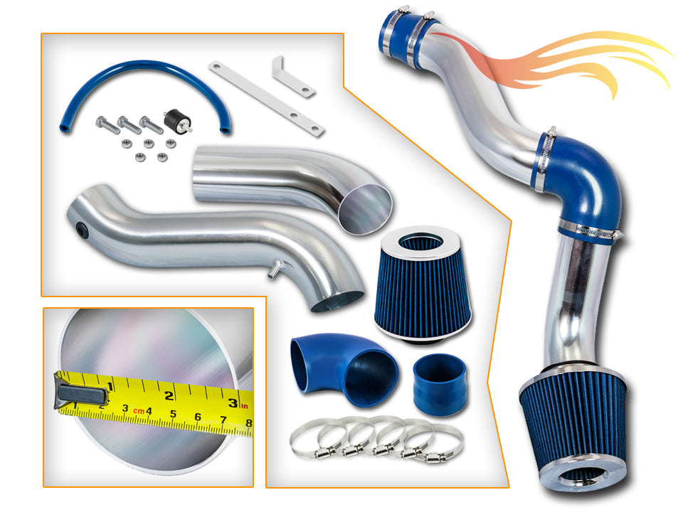 Parts included in the blue CI-DG-09 cold air intake kit for 2005-2010 Dodge Charger, Challenger, Chrysler 300, Magnum 3.5L – Rtunes Racing