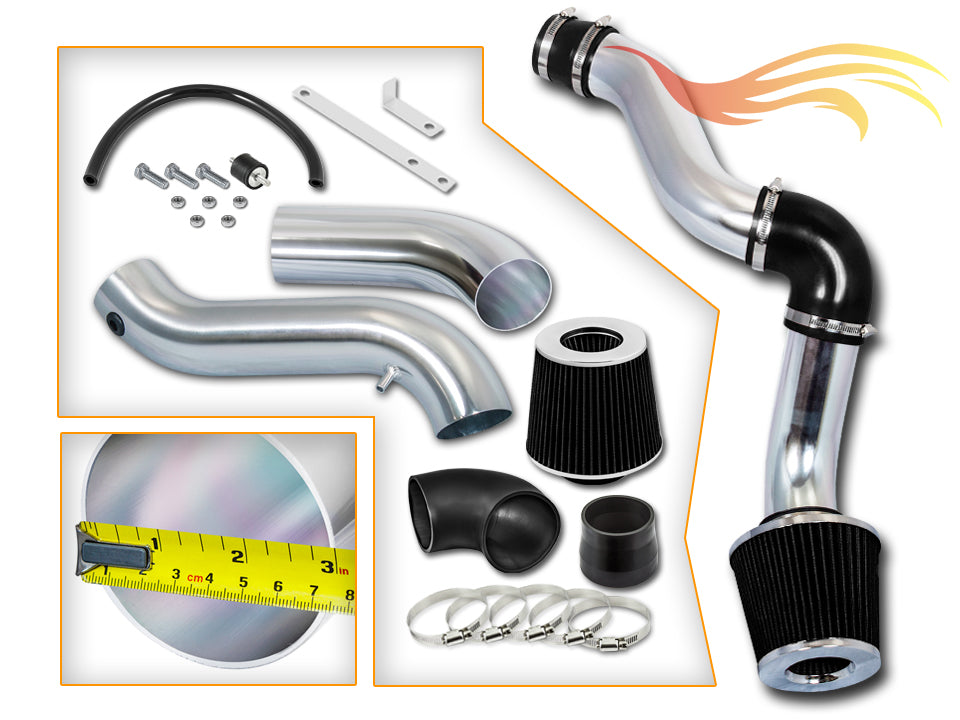 Parts included in the black CI-DG-09 cold air intake kit for 2005-2010 Dodge Charger, Challenger, Chrysler 300, Magnum 3.5L – Rtunes Racing