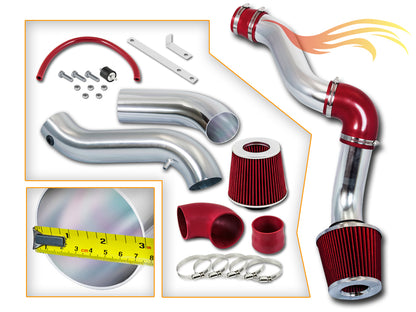 Parts included in the red CI-DG-09 cold air intake kit for 2005-2010 Dodge Charger, Challenger, Chrysler 300, Magnum 3.5L – Rtunes Racing