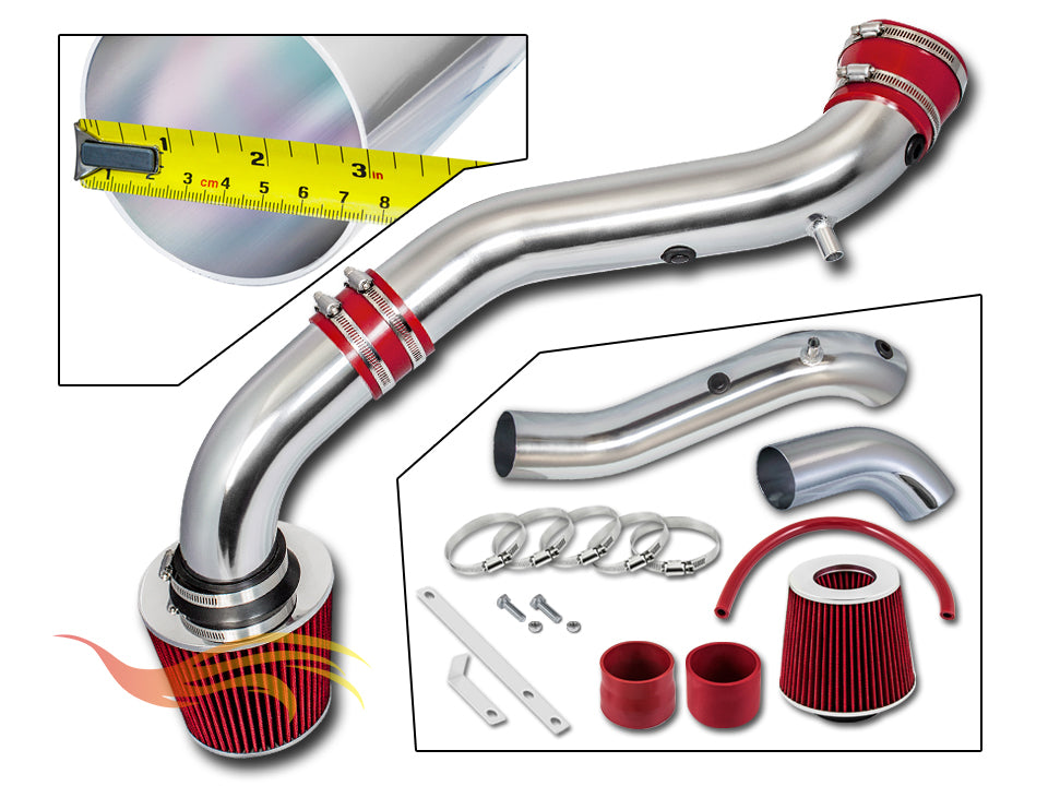 Parts included in the red CI-DG-12 cold air intake kit for 2004-2009 Dodge Durango 3.7L 4.7L 5.7L V6 V8 – Rtunes Racing