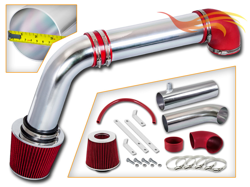 Parts included in the red CI-DG-13 cold air intake kit for 2009-2015 Ram 1500/2500/3500 5.7L V8 HEMI – Rtunes Racing