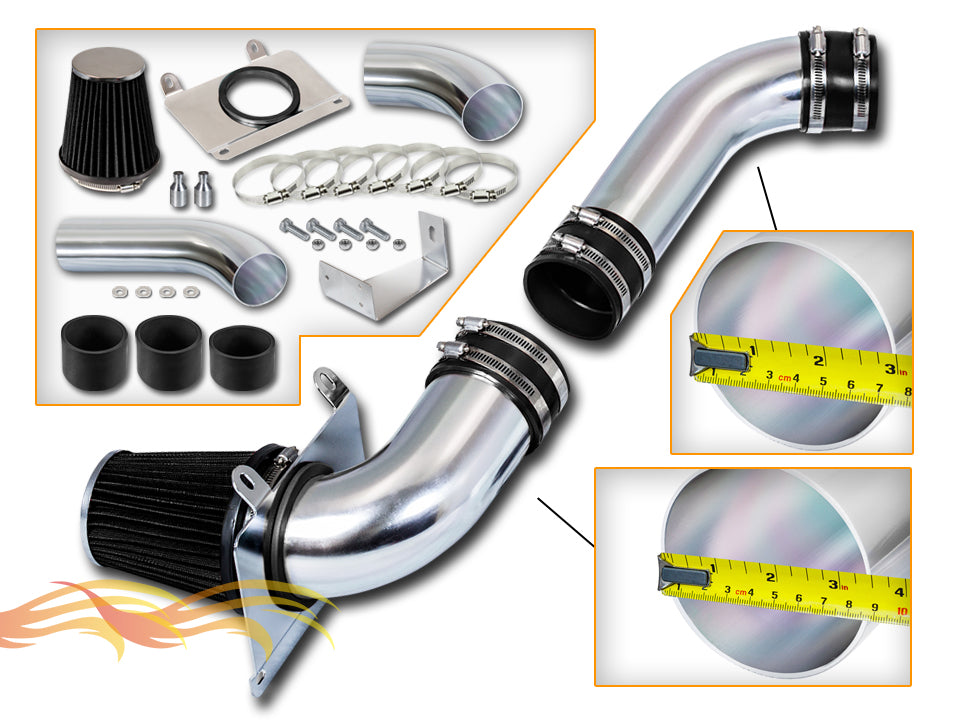 Parts included in the black CI-FD-01 cold air intake kit for 1987-1993 Ford Mustang 5.0L V8 – Rtunes Racing