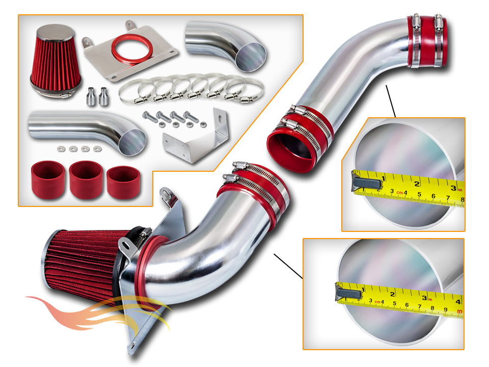 Parts included in the red CI-FD-01 cold air intake kit for 1987-1993 Ford Mustang 5.0L V8 – Rtunes Racing