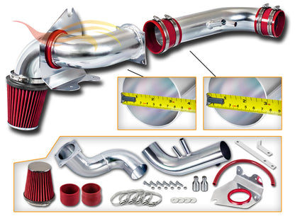 Parts included in the red CI-FD-05 cold air intake kit for 1996-2004 Ford Mustang 4.6L V8 – Rtunes Racing