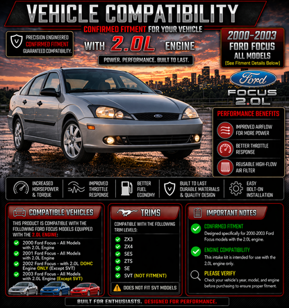 CI-FD-07 cold air intake fitment chart: 2000-2004 Ford Focus 2.0L