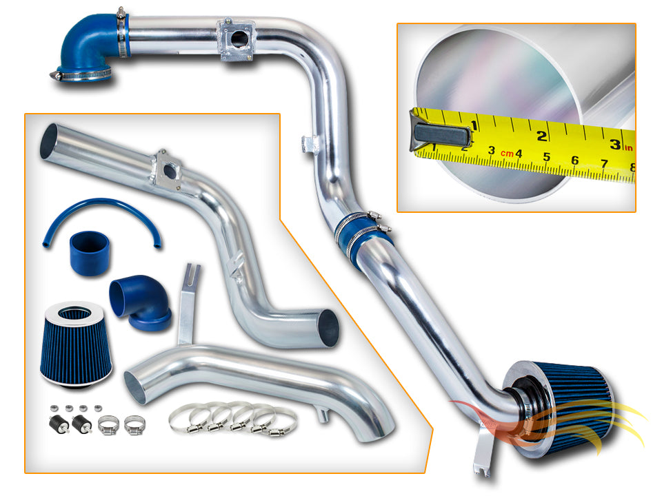 Parts included in the blue CI-FD-07 cold air intake kit for 2000-2004 Ford Focus 2.0L – Rtunes Racing