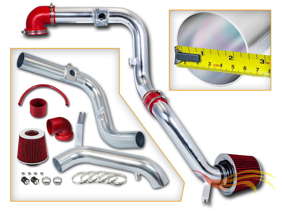 Parts included in the red CI-FD-07 cold air intake kit for 2000-2004 Ford Focus 2.0L – Rtunes Racing
