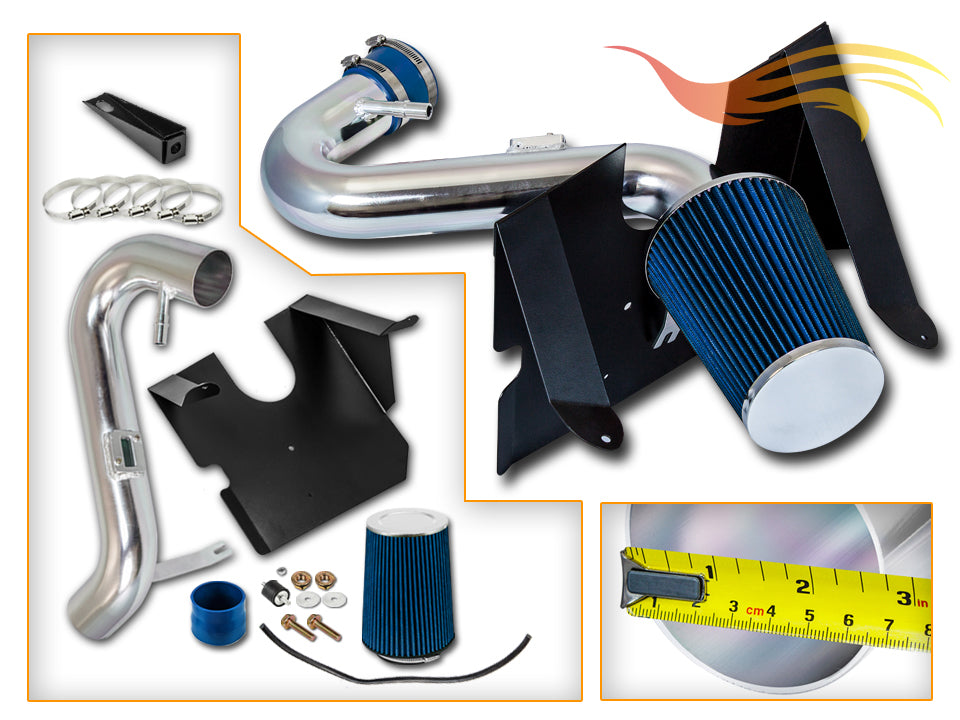 Parts included in the blue CI-FD-08 cold air intake kit for 2005-2009 Ford Mustang 4.0L V6 – Rtunes Racing