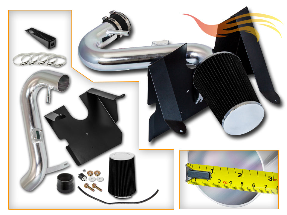 Parts included in the black CI-FD-08 cold air intake kit for 2005-2009 Ford Mustang 4.0L V6 – Rtunes Racing