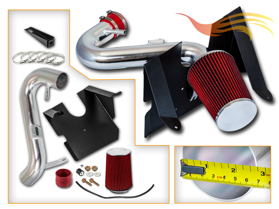 Parts included in the red CI-FD-08 cold air intake kit for 2005-2009 Ford Mustang 4.0L V6 – Rtunes Racing