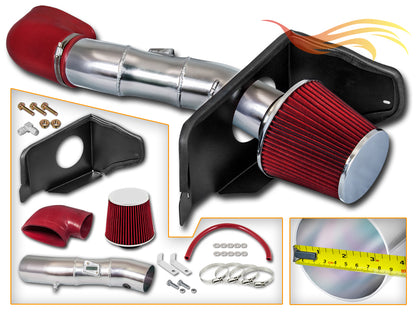 Parts included in the red CI-FD-09 cold air intake kit for 2005-2009 Ford Mustang GT 4.6L V8 – Rtunes Racing