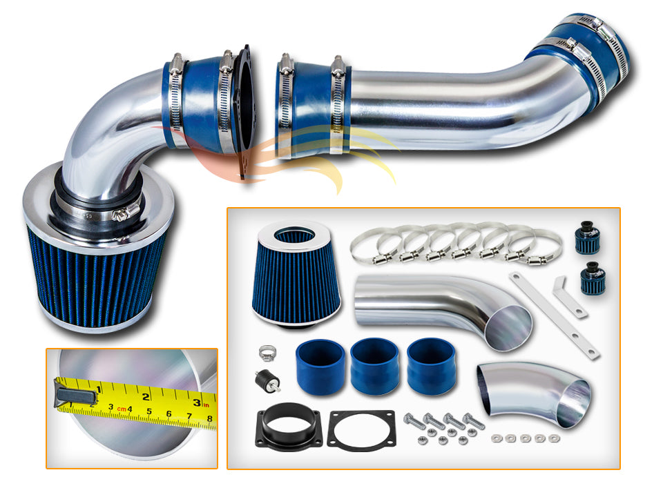 Parts included in the blue CI-FD-10 cold air intake kit for 1997-2000 Ford Explorer/Ranger 4.0 SOHC – Rtunes Racing
