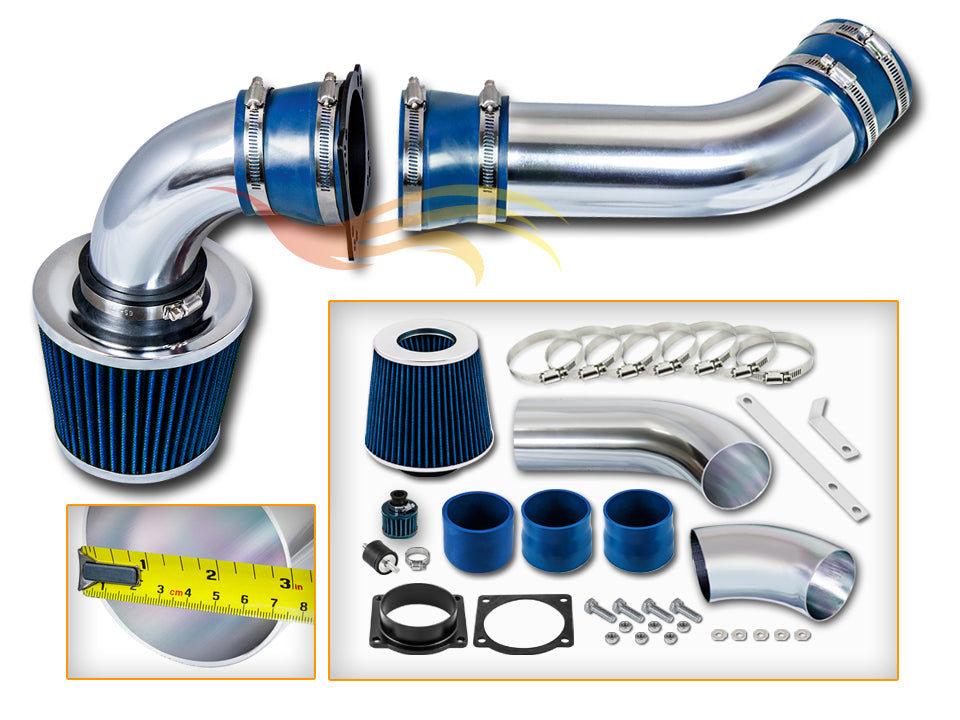 Parts included in the blue CI-FD-11 cold air intake kit for 2001-2004 Ford Explorer/Sport Trac/Ranger/B4000 4.0L – Rtunes Racing