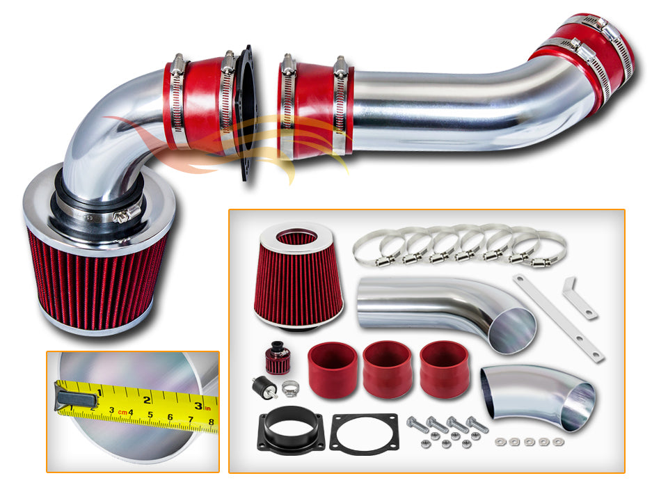Parts included in the red CI-FD-11 cold air intake kit for 2001-2004 Ford Explorer/Sport Trac/Ranger/B4000 4.0L – Rtunes Racing