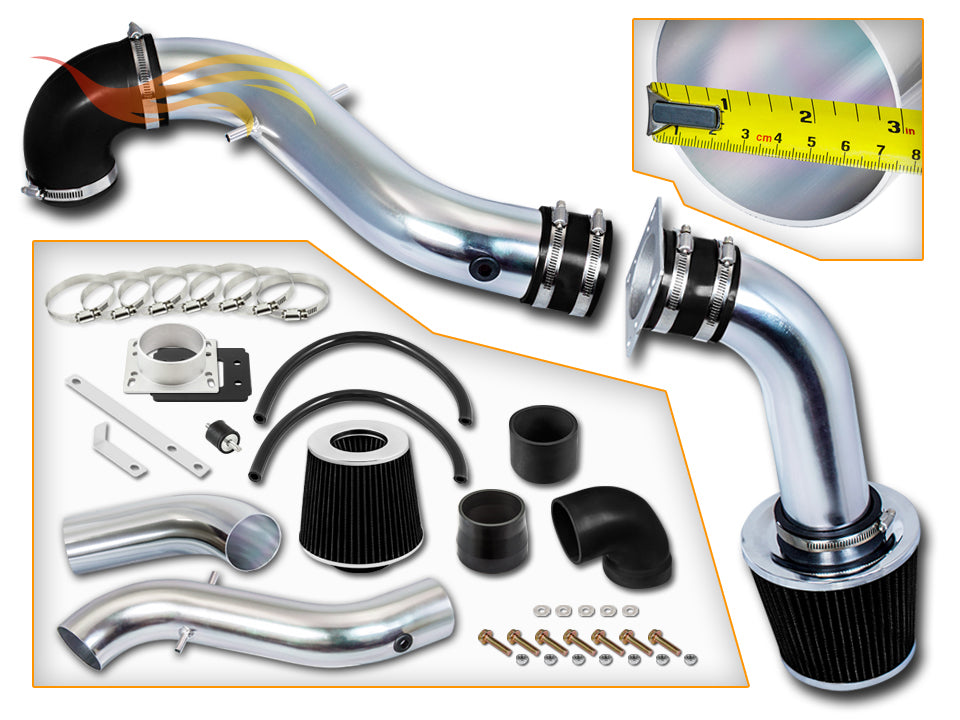 Parts included in the black CI-FD-12 cold air intake kit for 1998-2003 Ford Escort ZX2 2.0L – Rtunes Racing