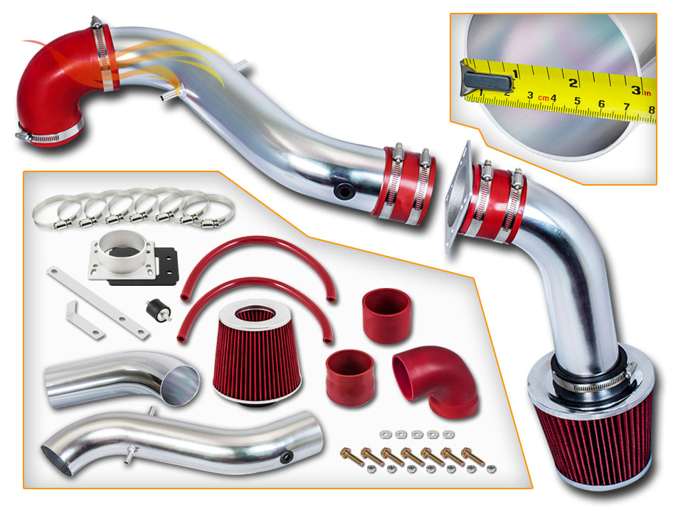 Parts included in the red CI-FD-12 cold air intake kit for 1998-2003 Ford Escort ZX2 2.0L – Rtunes Racing