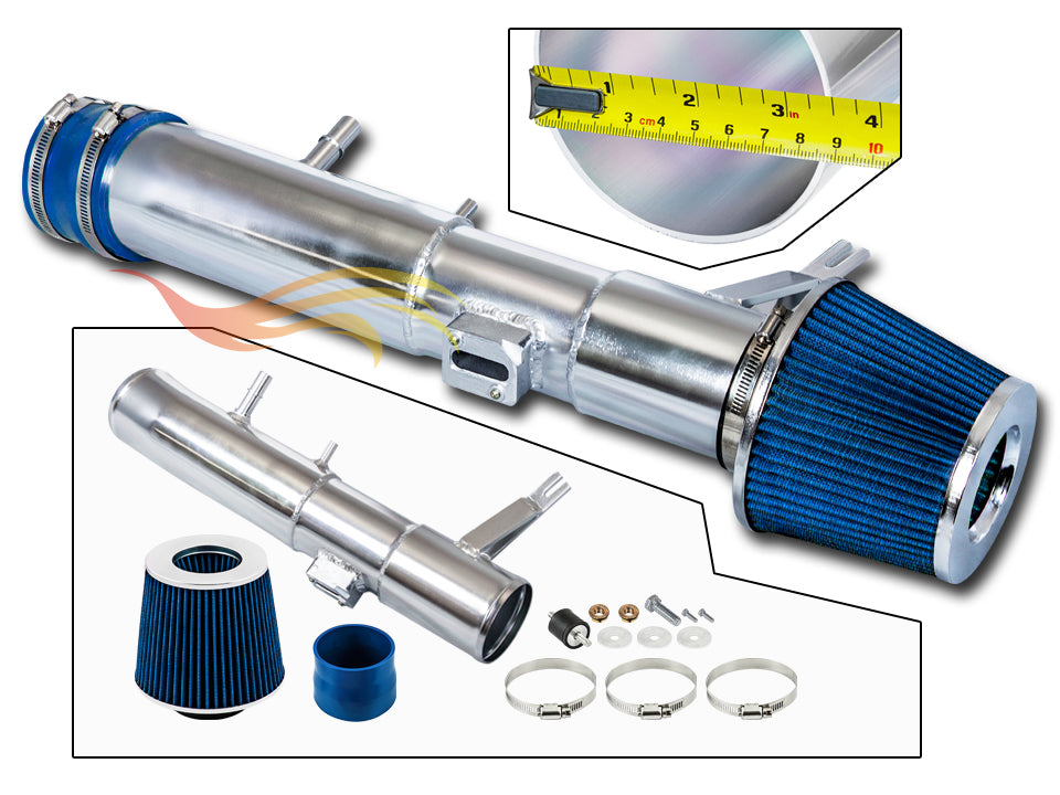 Parts included in the blue CI-FD-13 cold air intake kit for 2011-2014 Ford Mustang 3.7L V6 – Rtunes Racing