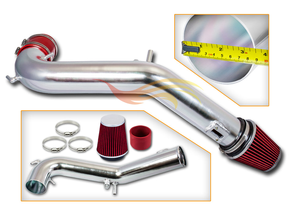 Parts included in the red CI-FD-16 cold air intake kit for 2015-2017 Ford Mustang 5.0L V8 – Rtunes Racing