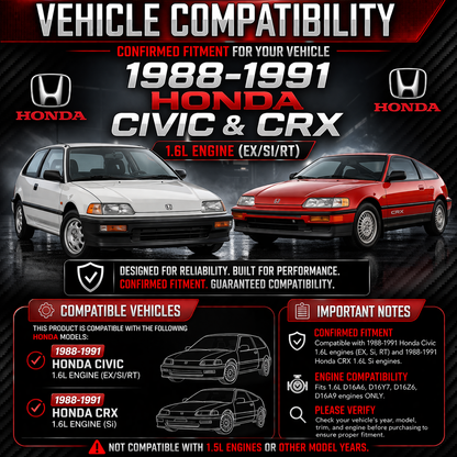 CI-HD-01 cold air intake fitment chart: 1988-1991 Honda Civic/CRX EX Si 1.6L