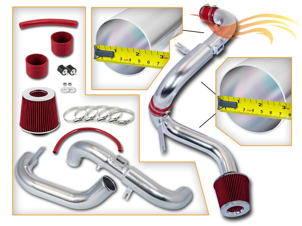 Parts included in the red CI-HD-14 cold air intake kit for 2006-2011 Honda Civic DX/LX/EX 1.8L – Rtunes Racing