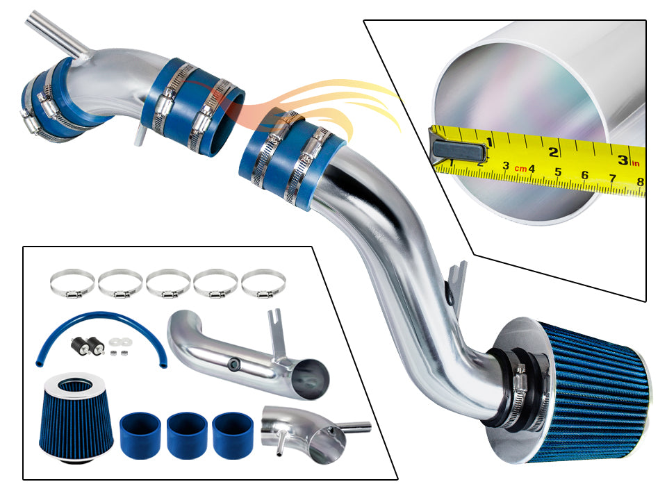 Parts included in the blue CI-HY-01 cold air intake kit for 1996-2001 Hyundai Tiburon, Elantra – Rtunes Racing