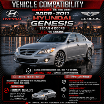CI-HY-03 cold air intake fitment chart: 2009-2011 Hyundai Genesis 3.8 V6 Sedan ONLY
