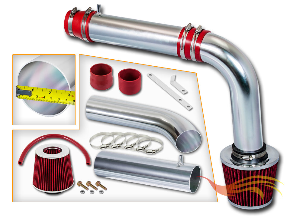 Parts included in the red CI-HY-05 cold air intake kit for 2011-2017 Hyundai Veloster, Accent, Kia Rio 1.6L – Rtunes Racing