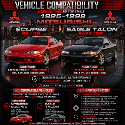 CI-MT-01 cold air intake fitment chart: 1995-1999 Eclipse & 95-98 Eagle Talon 2.0 NA