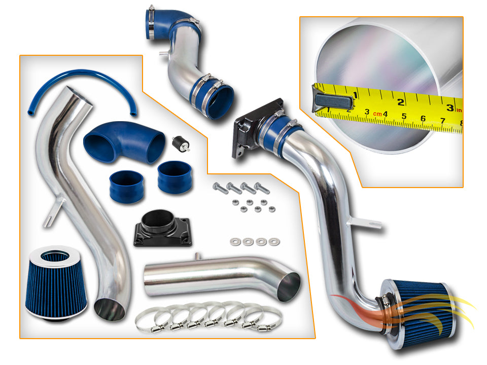 Parts included in the blue CI-MT-02 cold air intake kit for Mitsubishi Eclipse/Galant/Stratus/Sebring 2.4 3.0 – Rtunes Racing