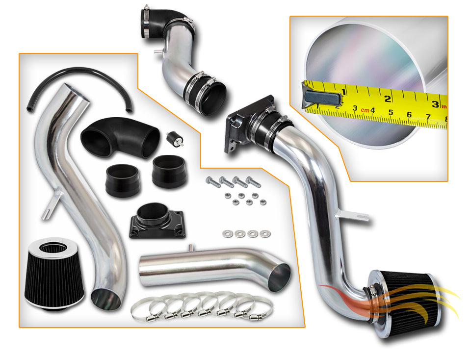 Parts included in the black CI-MT-02 cold air intake kit for Mitsubishi Eclipse/Galant/Stratus/Sebring 2.4 3.0 – Rtunes Racing