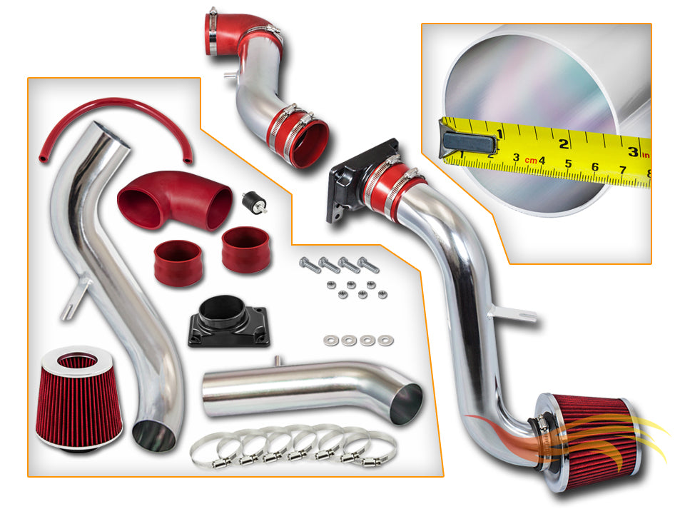 Parts included in the red CI-MT-02 cold air intake kit for Mitsubishi Eclipse/Galant/Stratus/Sebring 2.4 3.0 – Rtunes Racing