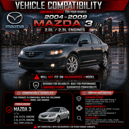 CI-MZ-02 cold air intake fitment chart: 2004-2009 Mazda 3 2.0L 2.3L