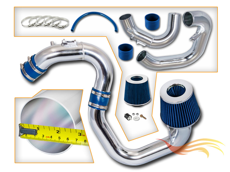 Parts included in the blue CI-MZ-02 cold air intake kit for 2004-2009 Mazda 3 2.0L 2.3L – Rtunes Racing