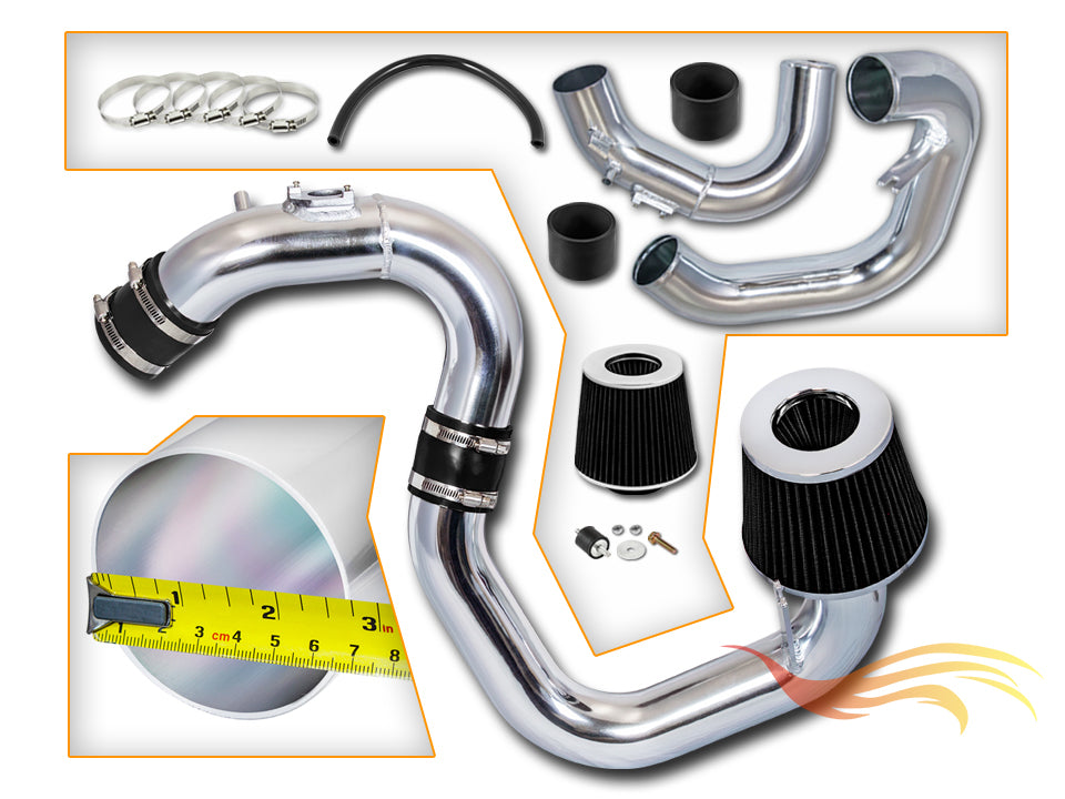Parts included in the black CI-MZ-02 cold air intake kit for 2004-2009 Mazda 3 2.0L 2.3L – Rtunes Racing