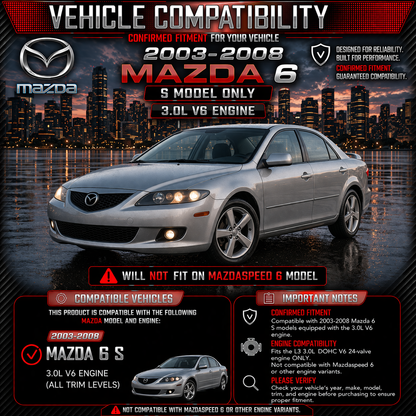 CI-MZ-04 cold air intake fitment chart: 2003-2008 Mazda 6 V6 3.0L