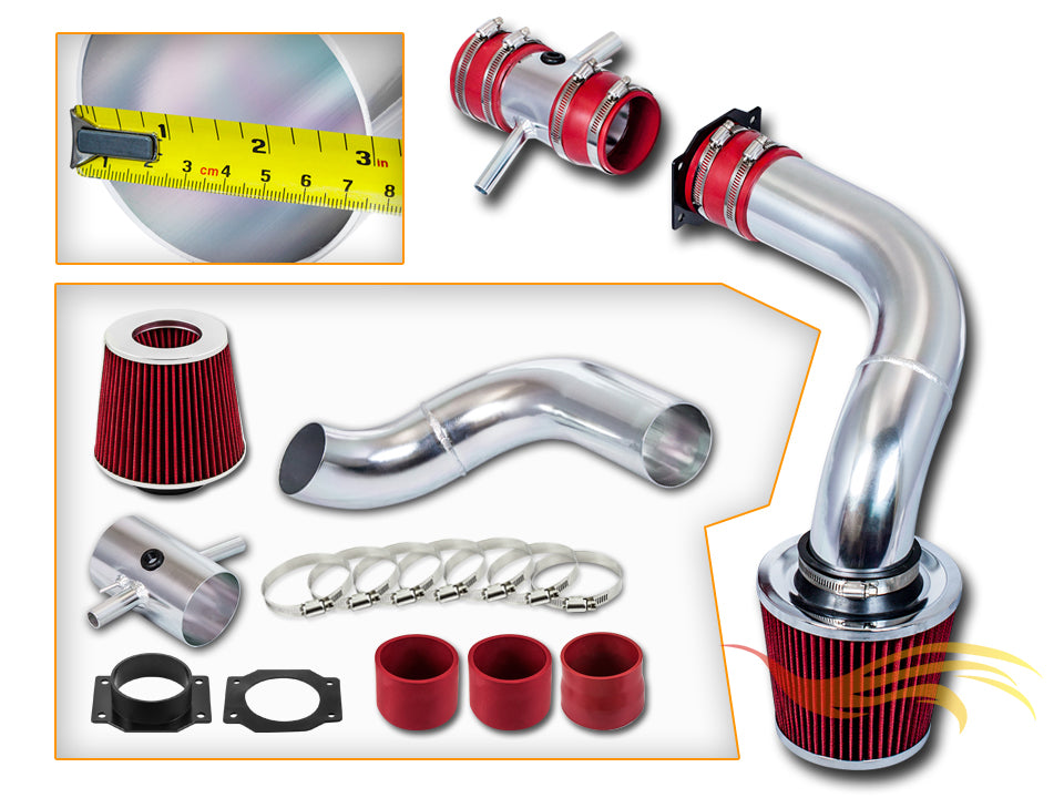 Parts included in the red CI-NS-01 cold air intake kit for 1995-1999 Nissan Maxima 3.0L V6 – Rtunes Racing