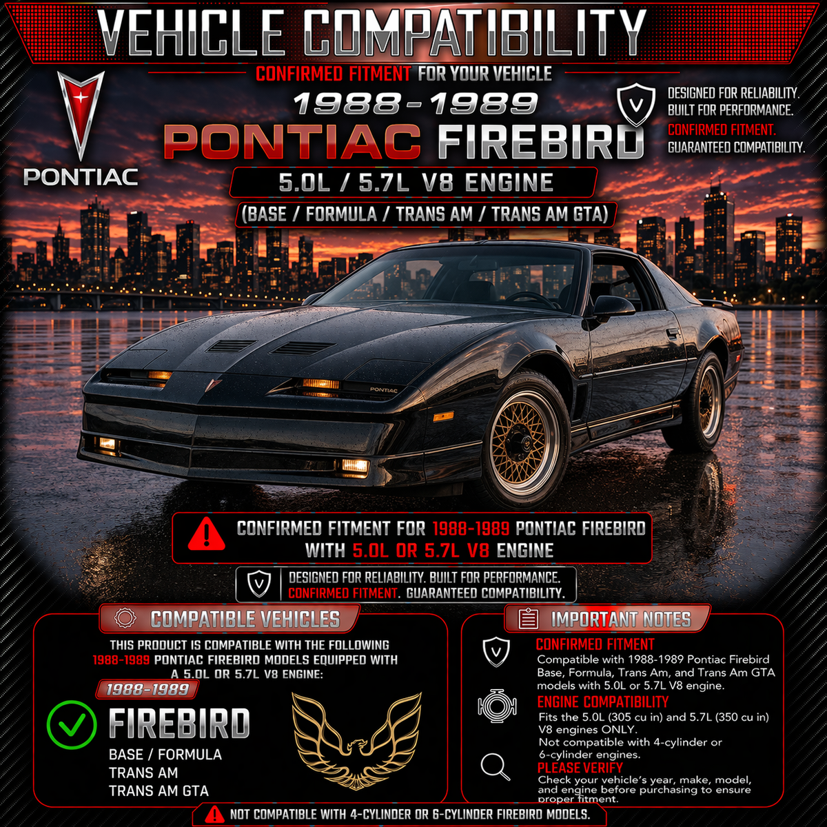 CI-PT-01 cold air intake fitment chart: 1988-1989 Pontiac Firebird 5.0 & 5.7