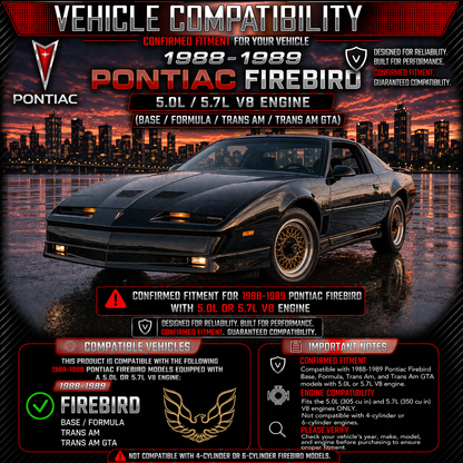 CI-PT-01 cold air intake fitment chart: 1988-1989 Pontiac Firebird 5.0 & 5.7