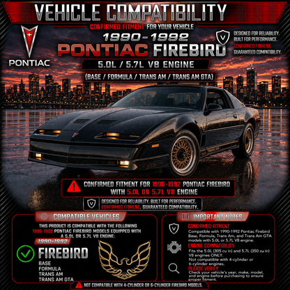 CI-PT-02 cold air intake fitment chart: 1990-1992 Pontiac Firebird 5.0L & 5.7L